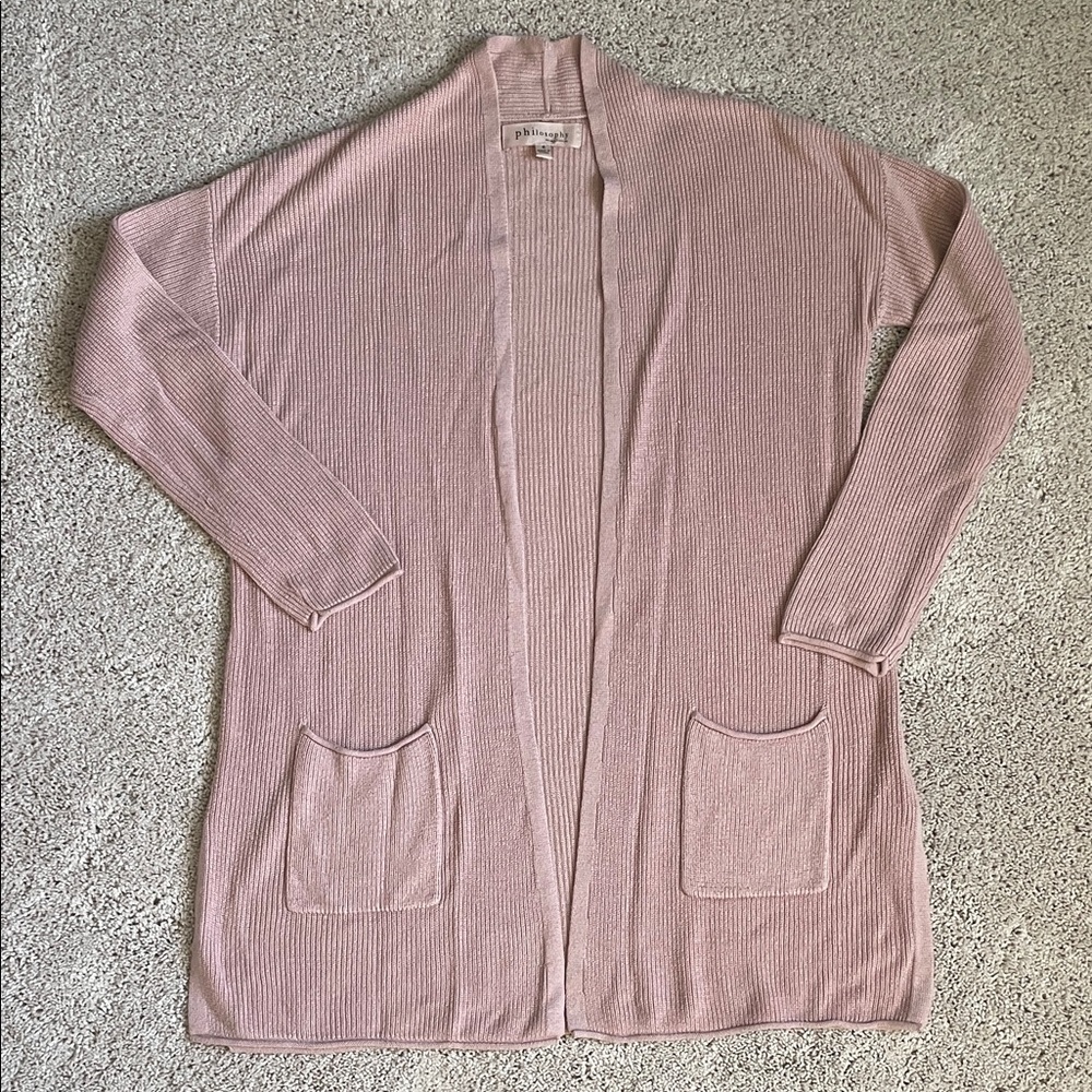 Pink Open Front Long Cardigan